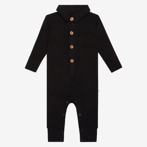 Black Ribbed Collared Henley Romper